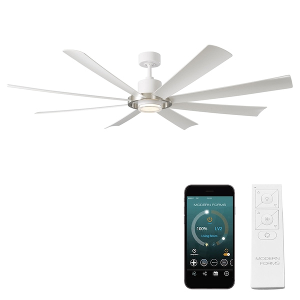 Modern Forms Fans Aura Indoor or Outdoor Smart Ceiling Fan 2700-3000-4000-5000K LED in Brushed Nickel/Matte White FR-W2303-72L-BN/MW - main